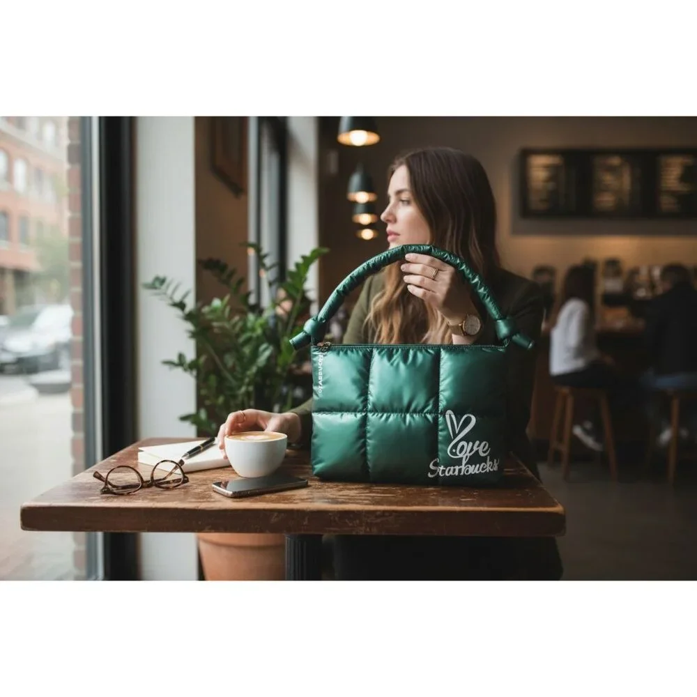 NWT - Starbucks Limited Edition Green Quilted Tote Bag With 
